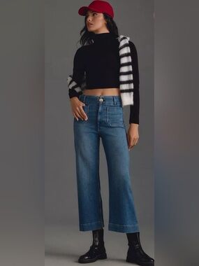 Anthropologie Maeve The Colette Crop High-Rise Wide-Leg Jeans EUC Size 34T